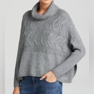 Eileen Fisher Grey Alpaca Silk Cropped Poncho Cowl Neck Sweater Size Small